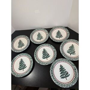 7 Vintage FURIO Italy Christmas Tree Handpainted 8" Salad/Dessert Plates.
